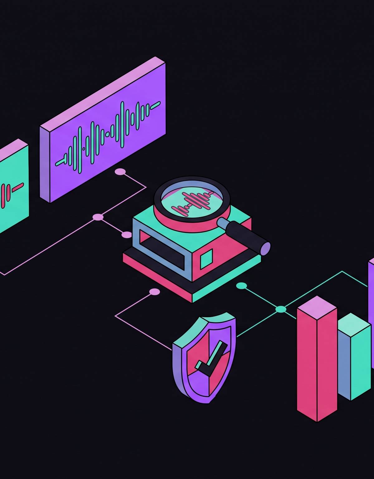 Cover illustration for “Audio Deepfake Detection Methods and Benchmarks”