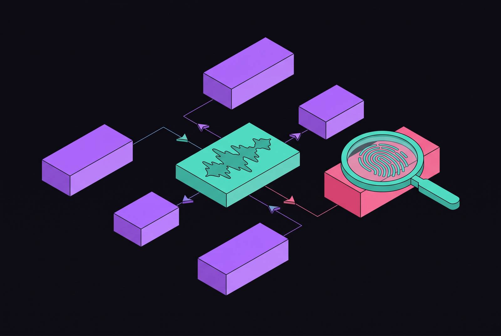 Cover illustration for “Forensic Attribution of Cloned Voices to Source Models”