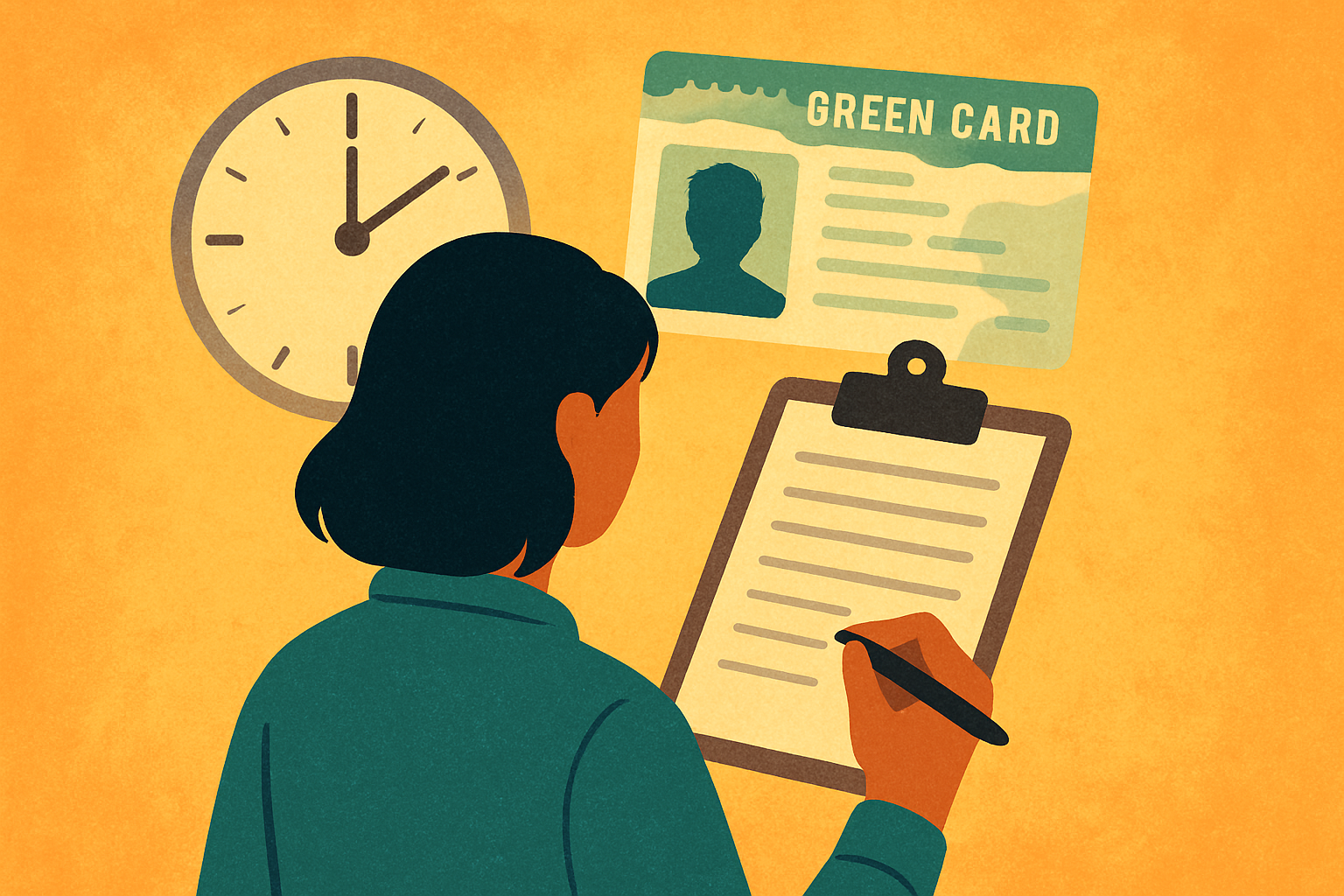 Cover illustration for “Green Card Application Process and Timeline”