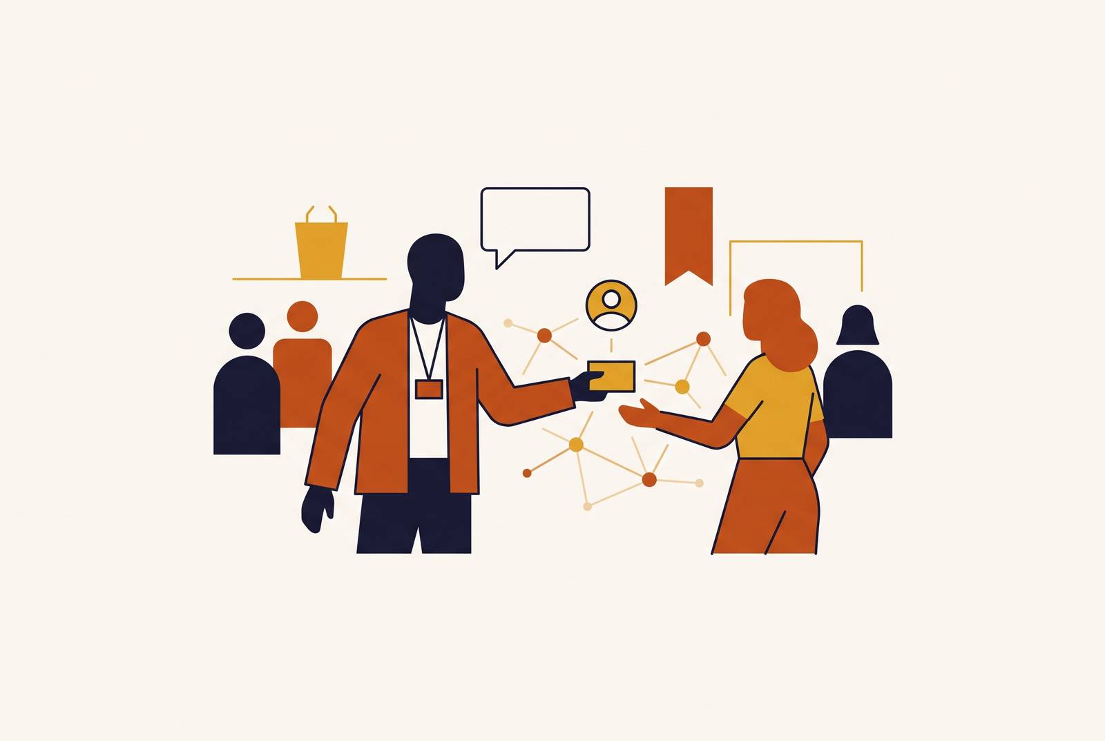 Cover illustration for “How Founders Should Work a Conference on LinkedIn”