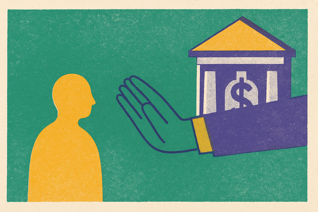 Cover illustration for “Why Mainstream Banks Screen Out Low-Income Applicants”