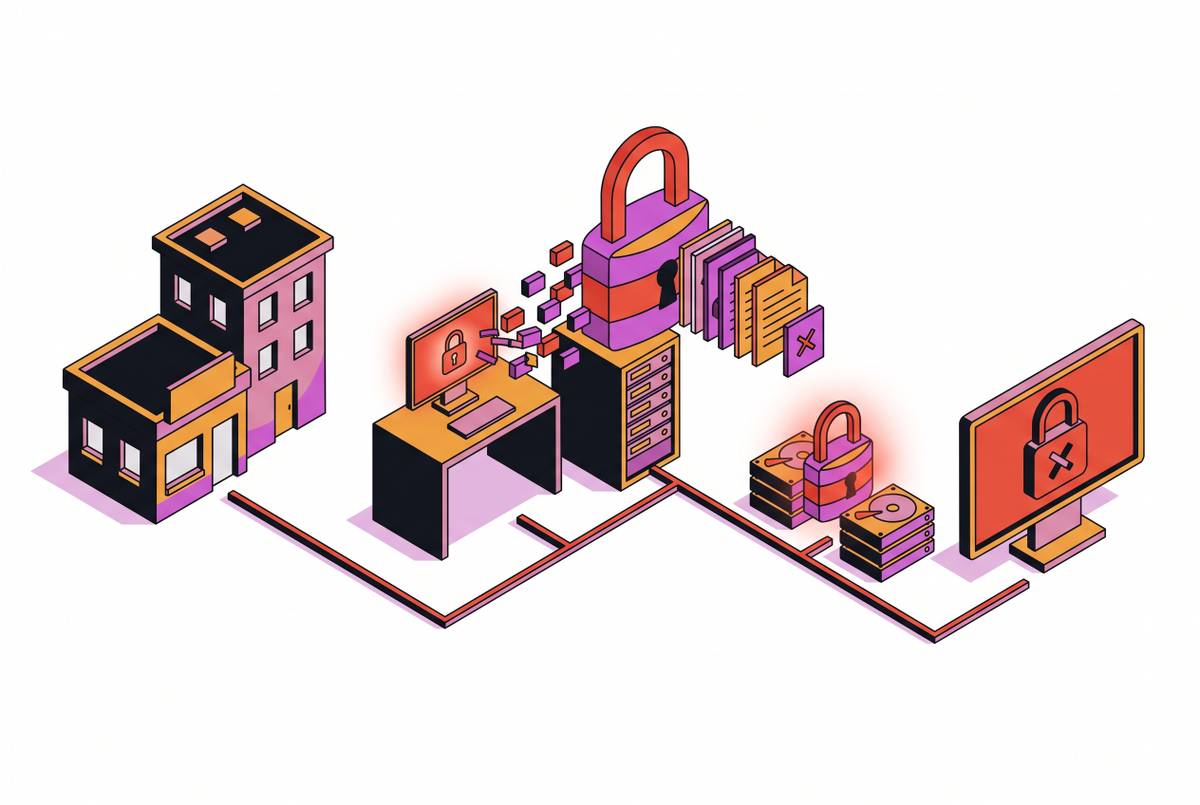 Cover illustration for “Ransomware Attack Sequence Against a Small Business”