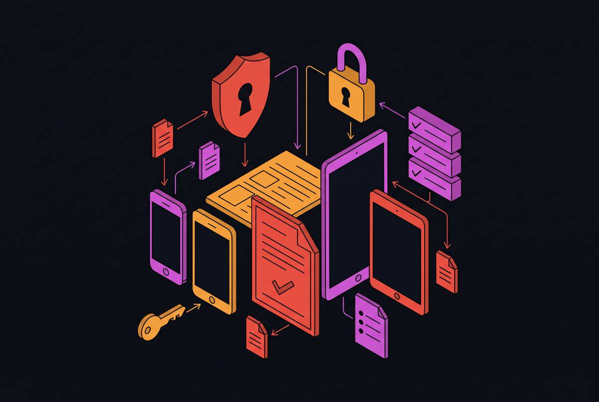 Cover illustration for “Mobile Device Security Policy Templates for Small Businesses”