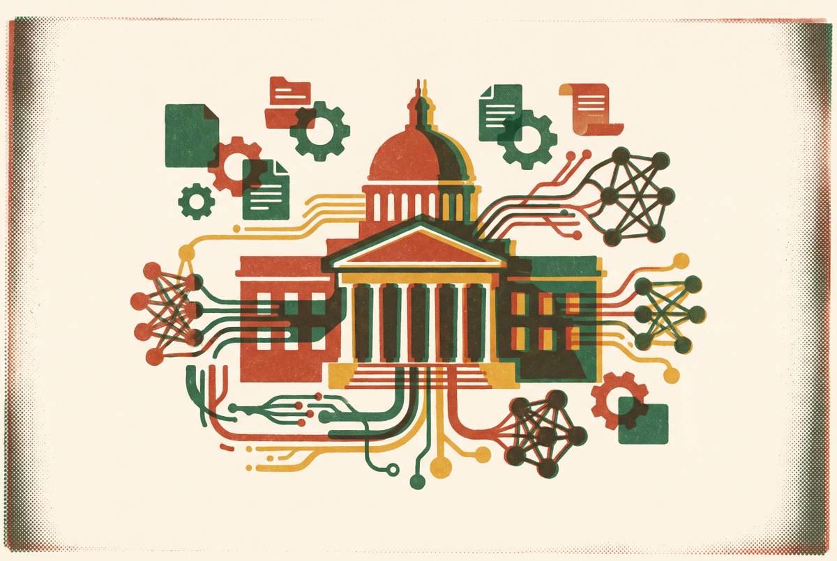 Cover illustration for “Generative AI Applications in Federal and State Public Services”