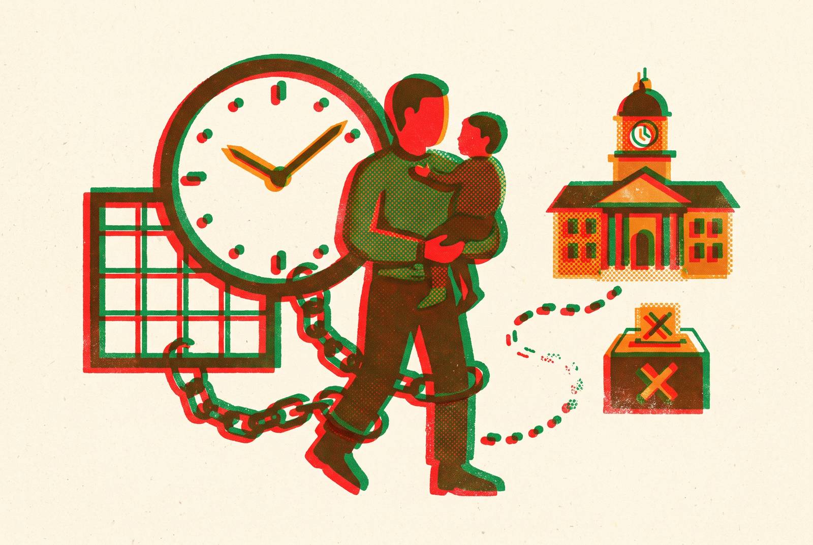 Cover illustration for “How Work Schedules and Childcare Access Limit Local Political Participation”