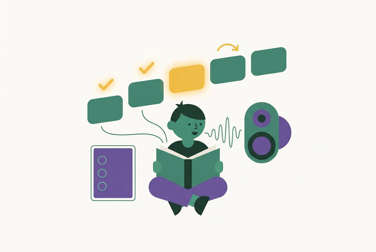 Cover illustration for “How Word-by-Word Listening Makes an AI Reading Tutor Different From a Quiz App”