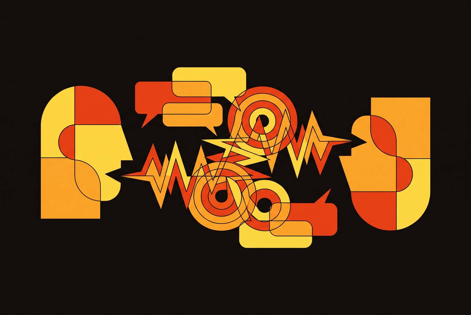 Cover illustration for “Overlapping Speech and Simultaneous Talking in Debate Rounds”