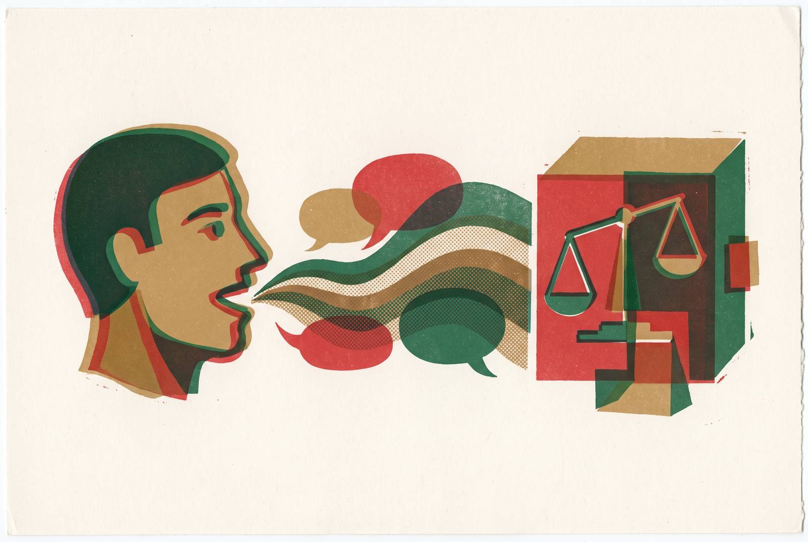 Cover illustration for “Accent and Dialect Effects on AI Debate Judge Scores”
