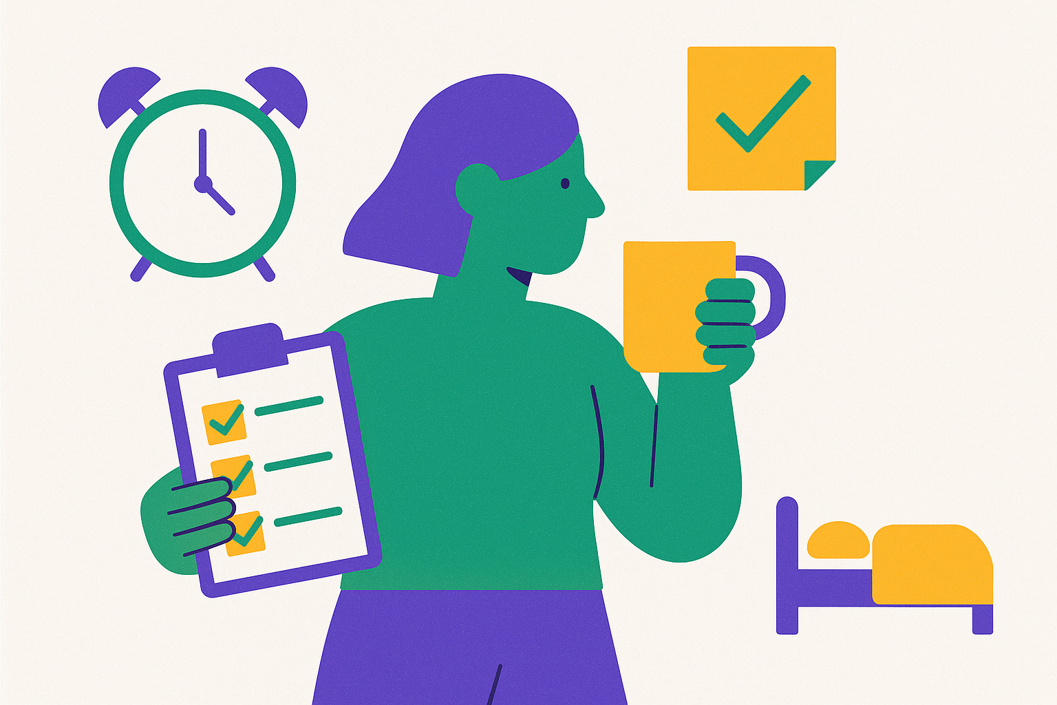 Cover illustration for “ADHD Morning Routine Checklist for Working Adults”
