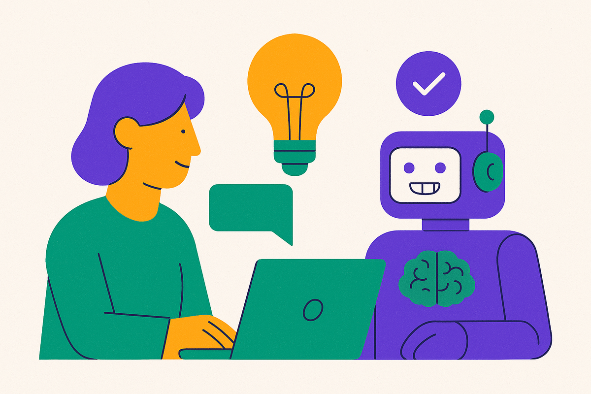 Cover illustration for “Human-AI Collaboration Examples in Knowledge Work”