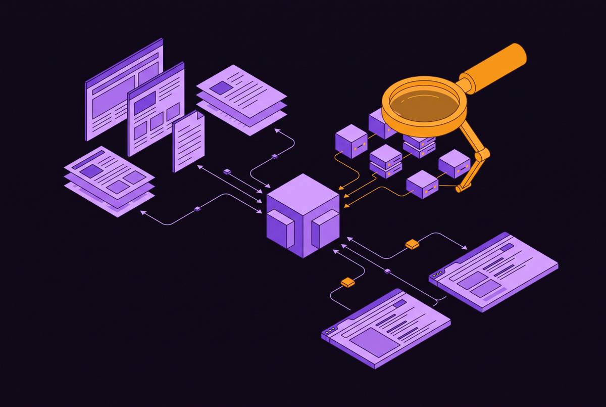 Cover illustration for “Web Retrieval Tool Design for Autonomous Research Agents”