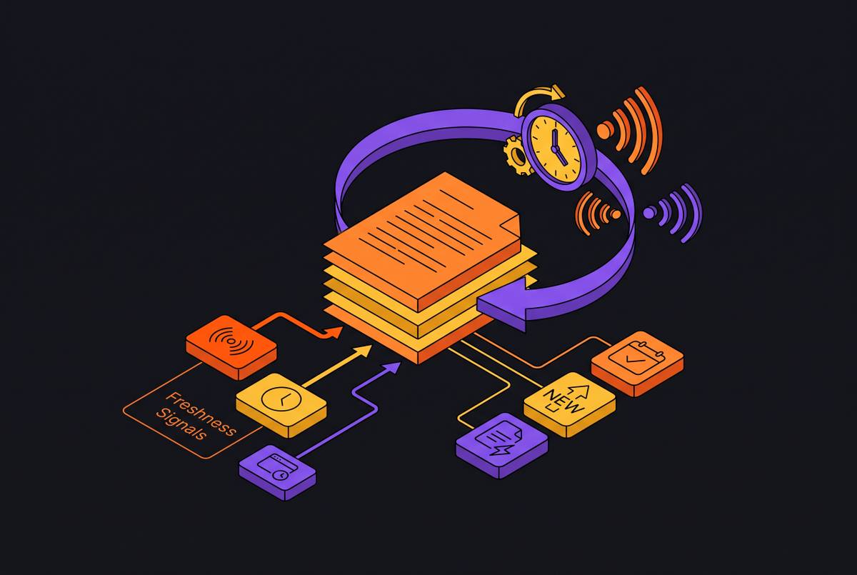 Cover illustration for “Content Freshness Signals for Prioritizing Re-Crawls”