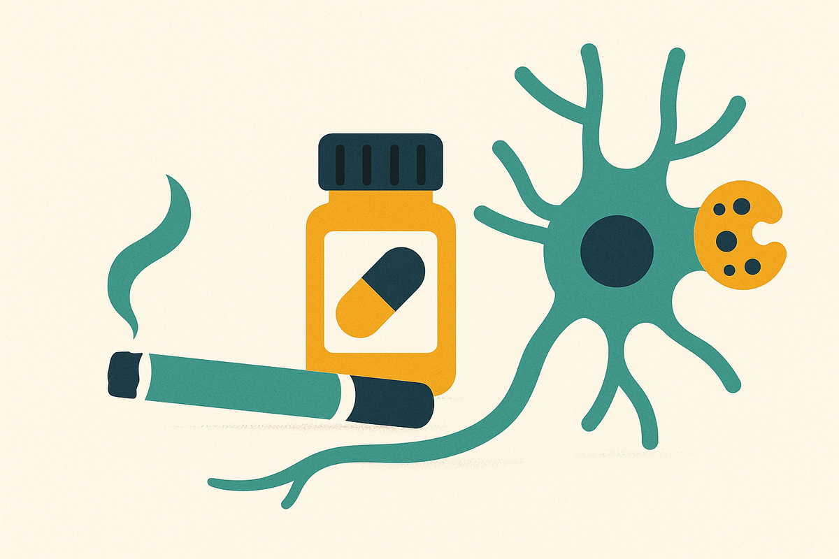 Cover illustration for “GLP-1 Receptors in Nicotine and Opioid Craving Reduction”