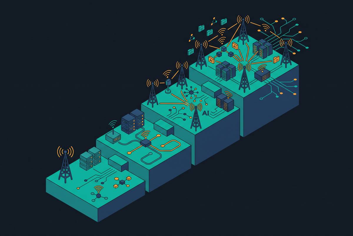 Cover illustration for “AI Adoption Maturity Stages for Telecom Operators”