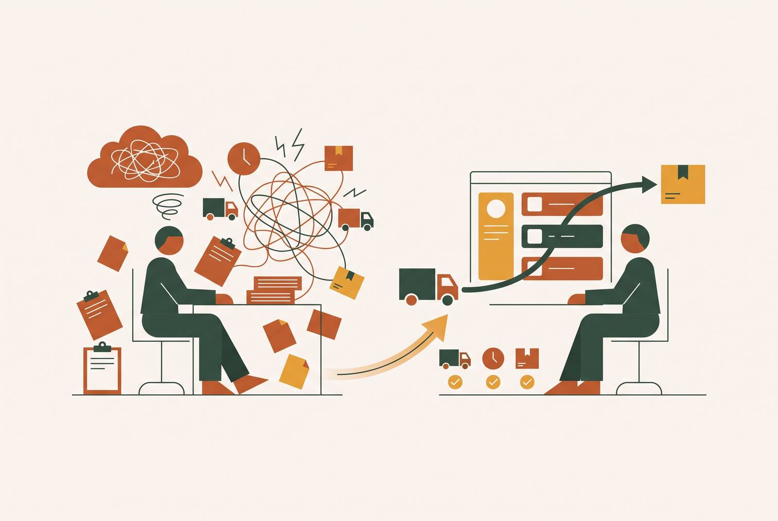 Cover illustration for “Freight Dispatcher Productivity Before and After Workflow Tools”