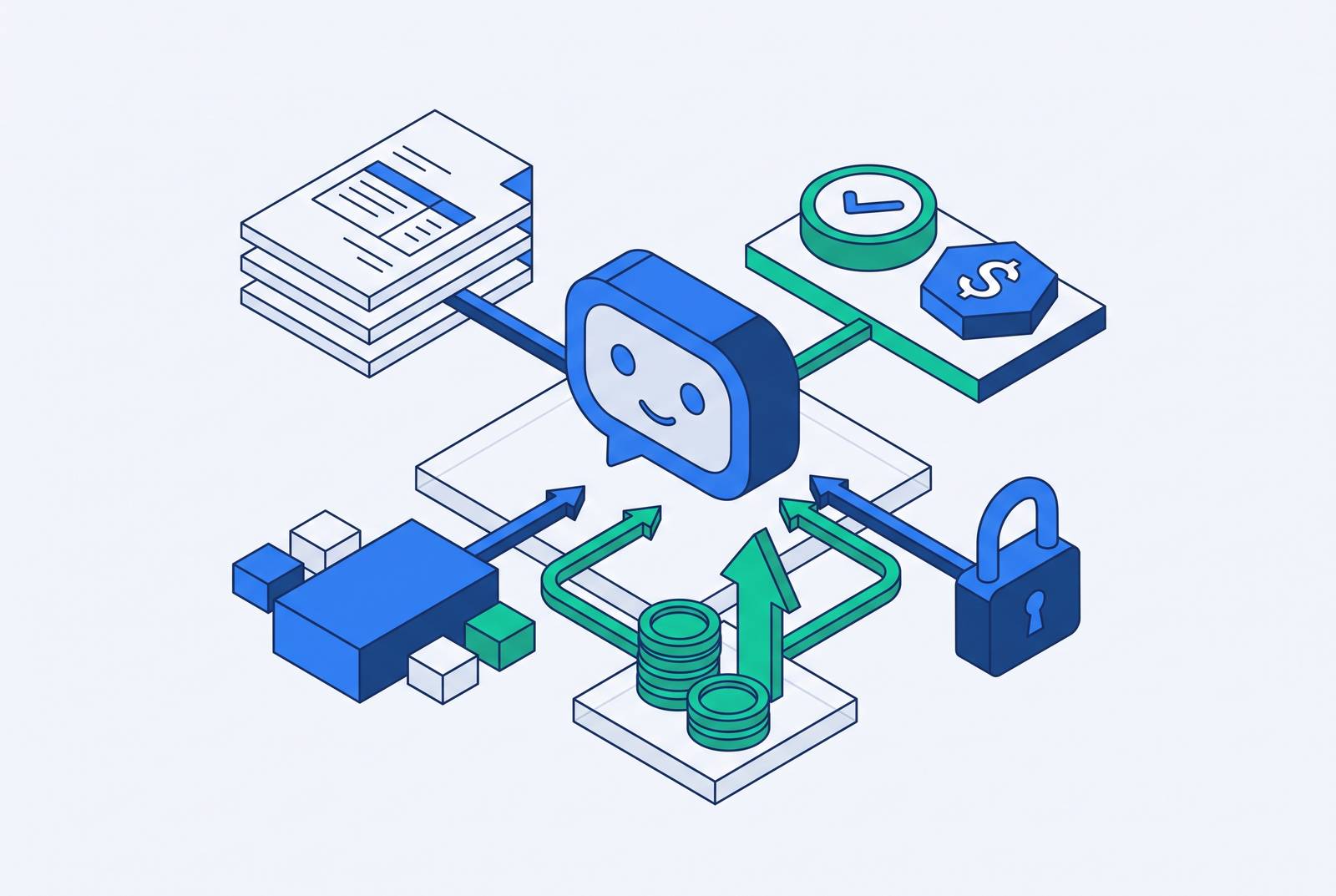 Cover illustration for “AI Finance Chatbot Use Cases in AR and Collections”