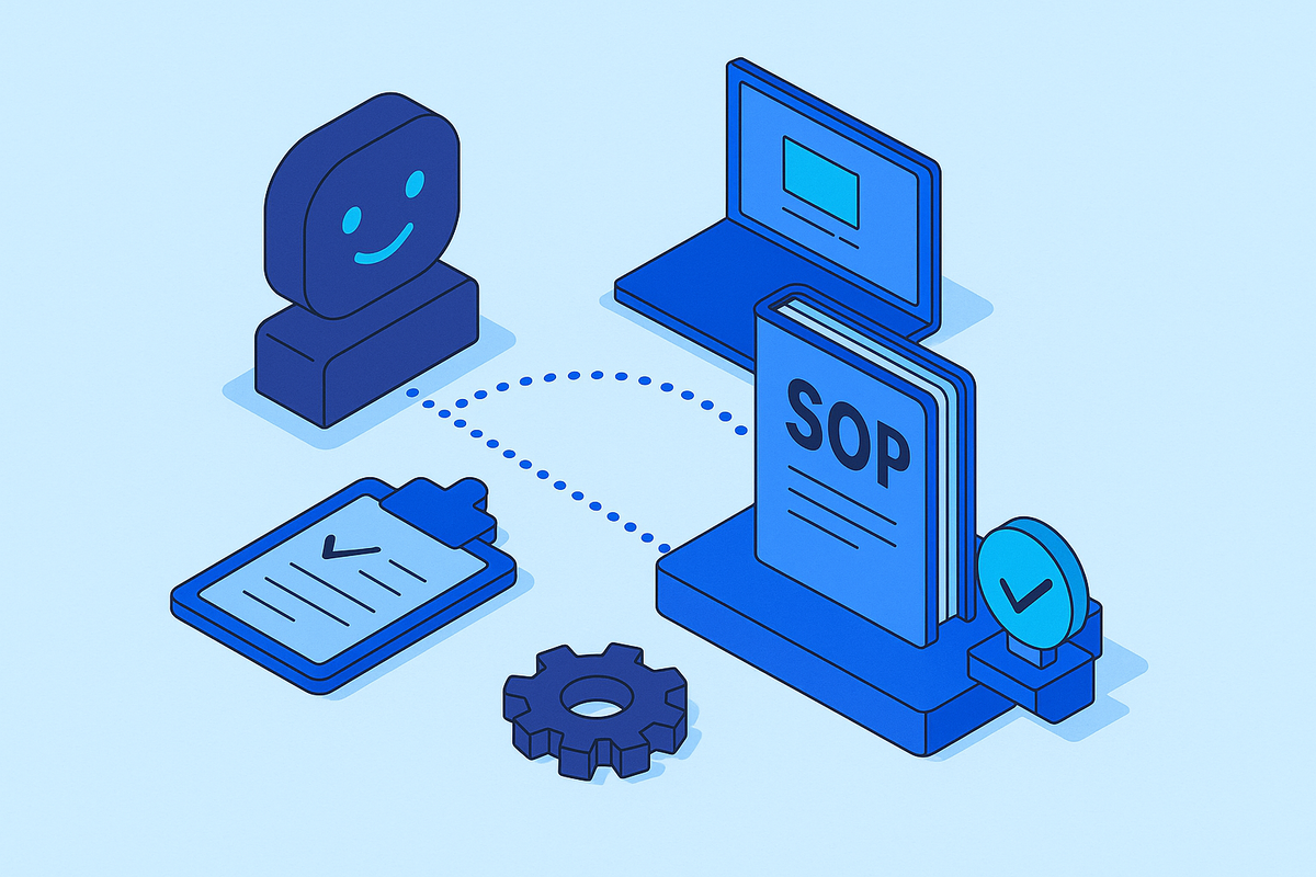 Cover illustration for “Standard Operating Procedures as Context for Enterprise AI Agents”