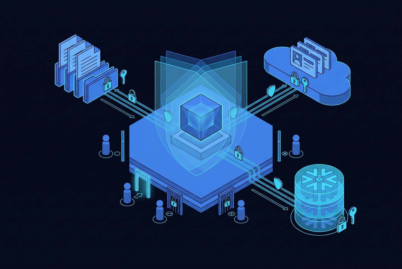 Cover illustration for “Enterprise AI Platforms That Automatically Inherit Permissions From SharePoint Salesforce and Snowflake”