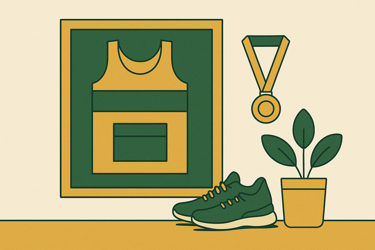 Cover illustration for “How Runners Display Race Memorabilia at Home”