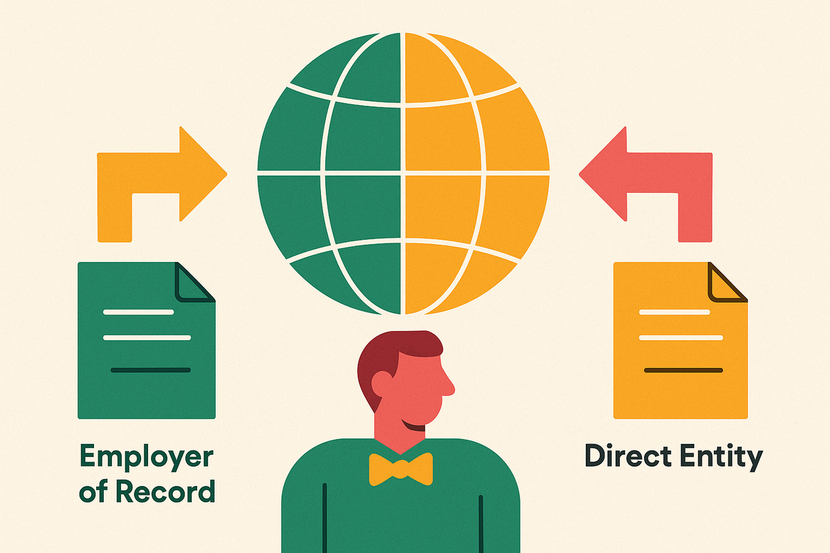 Cover illustration for “Employer of Record vs Direct Entity for International Hiring”