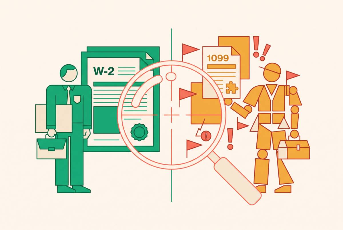Cover illustration for “W-2 vs 1099 Classification and Audit Triggers”