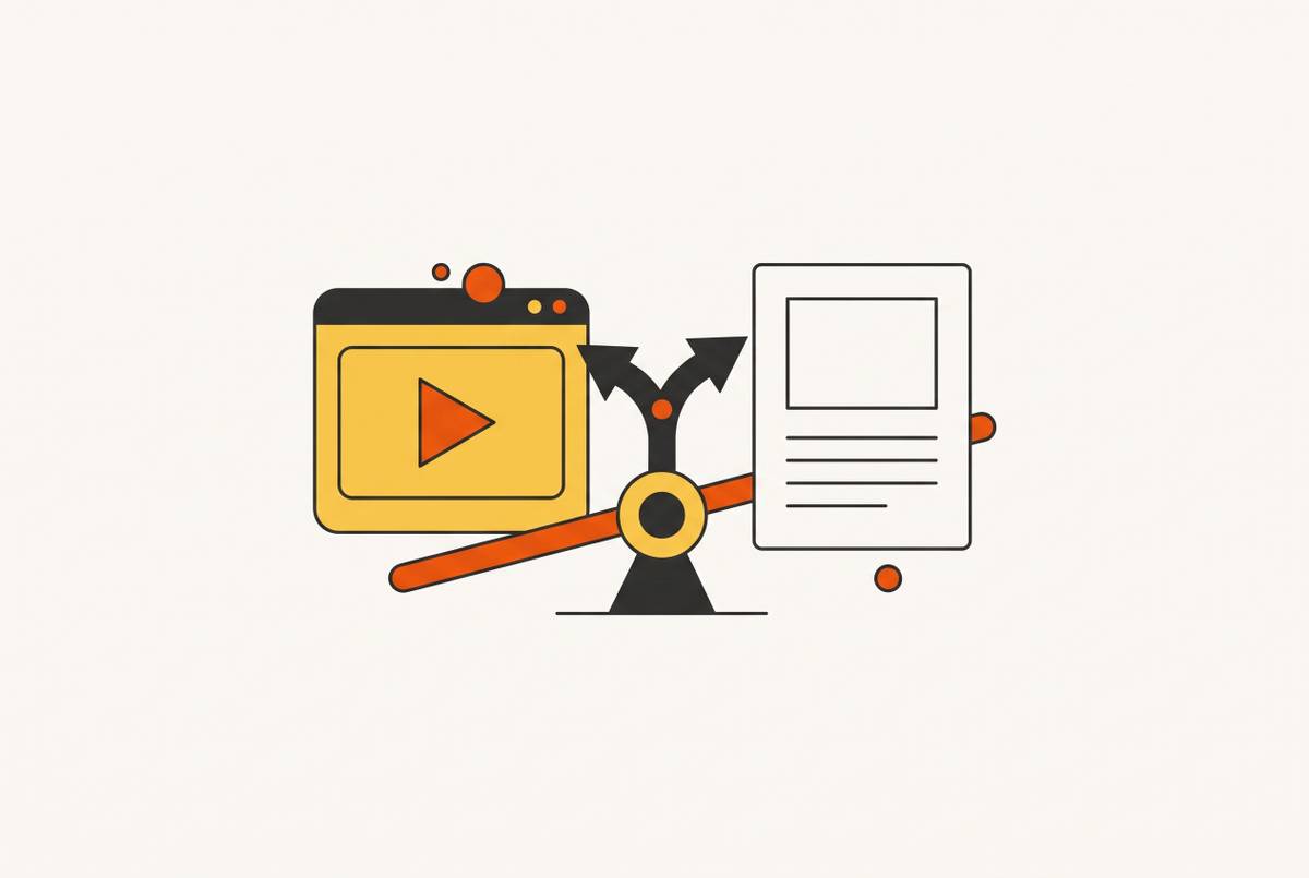 Cover illustration for “Help Center Video vs. Screenshot Article Decision Framework”