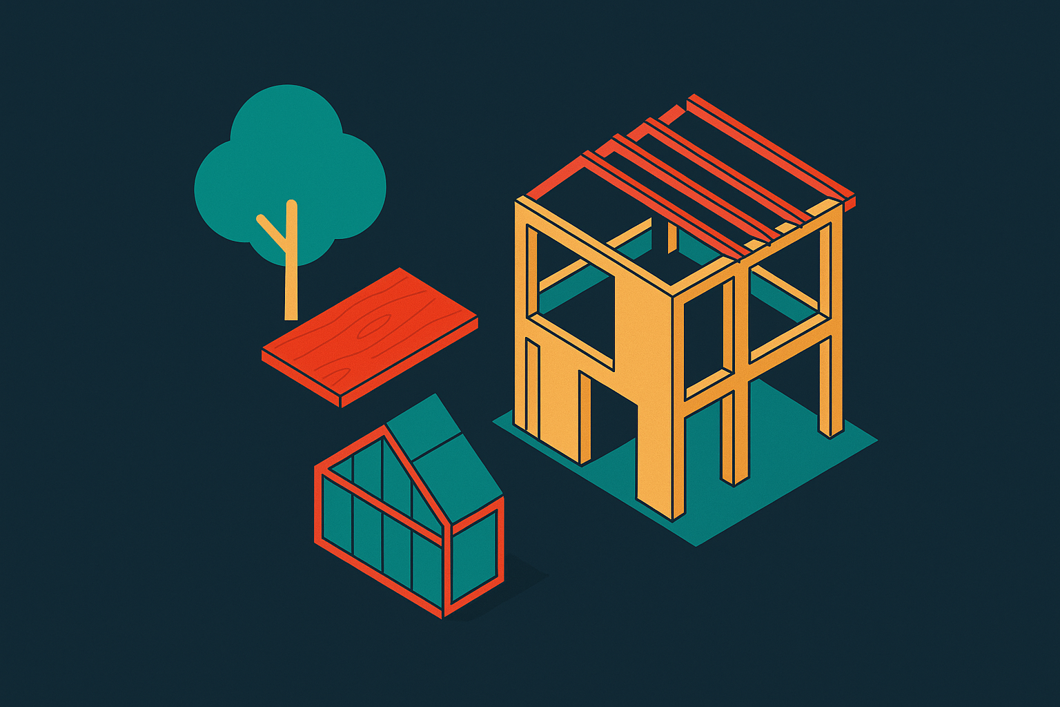 Cover illustration for “Mass Timber Construction as a Low-Carbon Alternative”