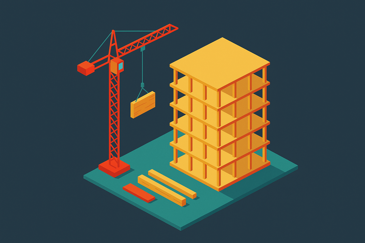 Cover illustration for “Mass Timber Construction for Urban Midrise Buildings”