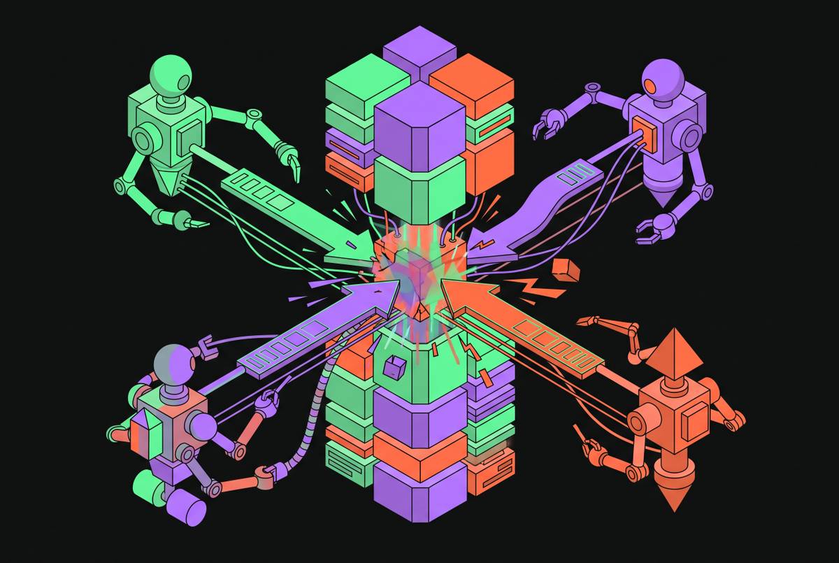 Cover illustration for “Concurrency Conflicts in Multi-Agent Codebases”