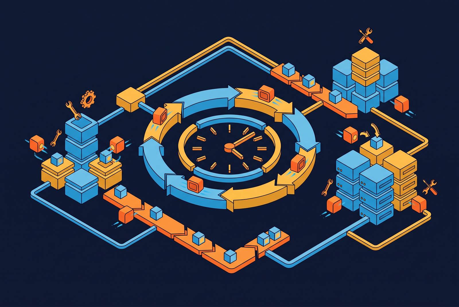 Cover illustration for “Scheduling Recurring Agents for Maintenance and Migration Tasks”