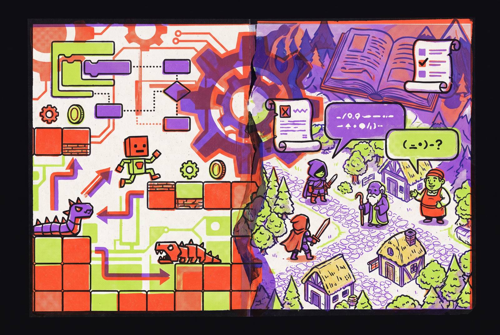 Cover illustration for “Construct 3 vs RPG Maker for Narrative and 2D Genre Games”