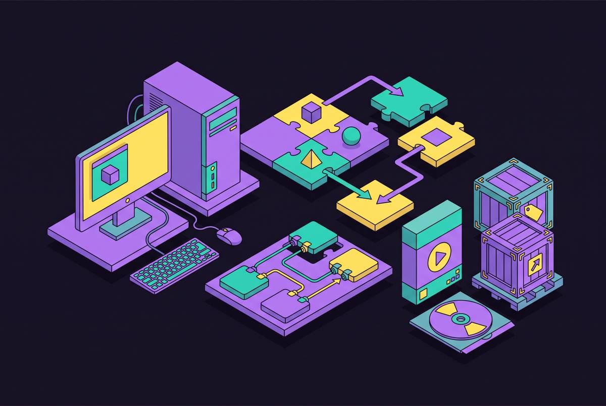 Cover illustration for “No-Code Game Engines That Produce Shippable Desktop Games”