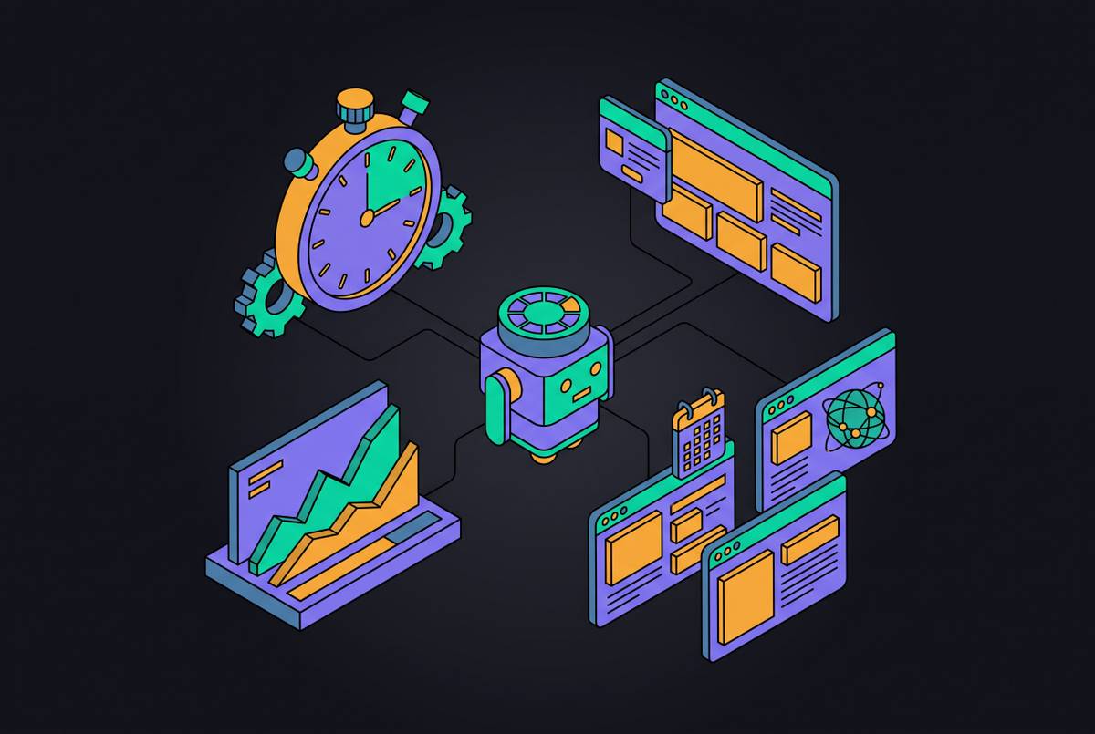 Cover illustration for “Evaluating Web-Augmented Agent Performance on Time-Sensitive Tasks”