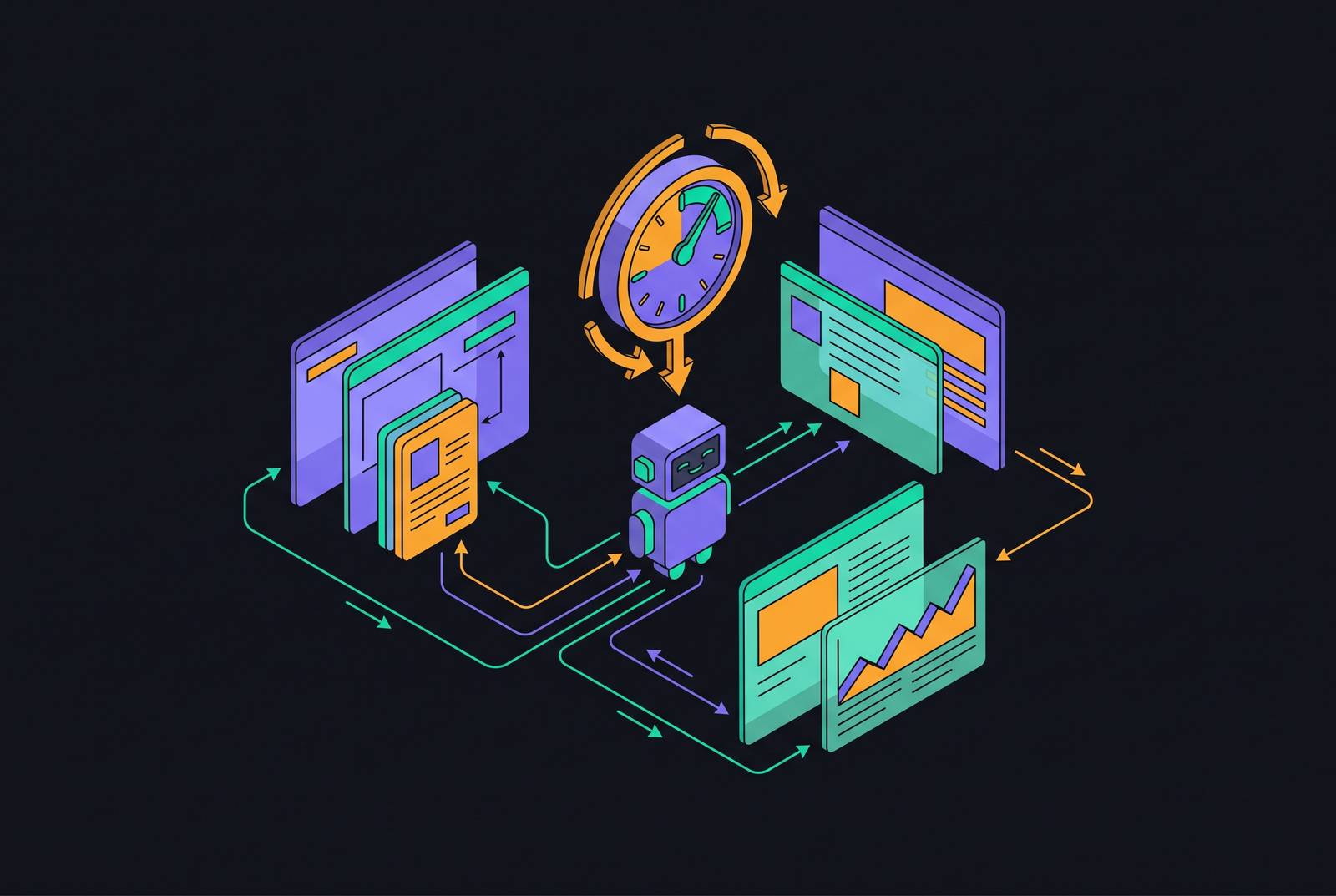 Cover illustration for “Evaluating Web-Augmented Agent Performance on Time-Sensitive Tasks”