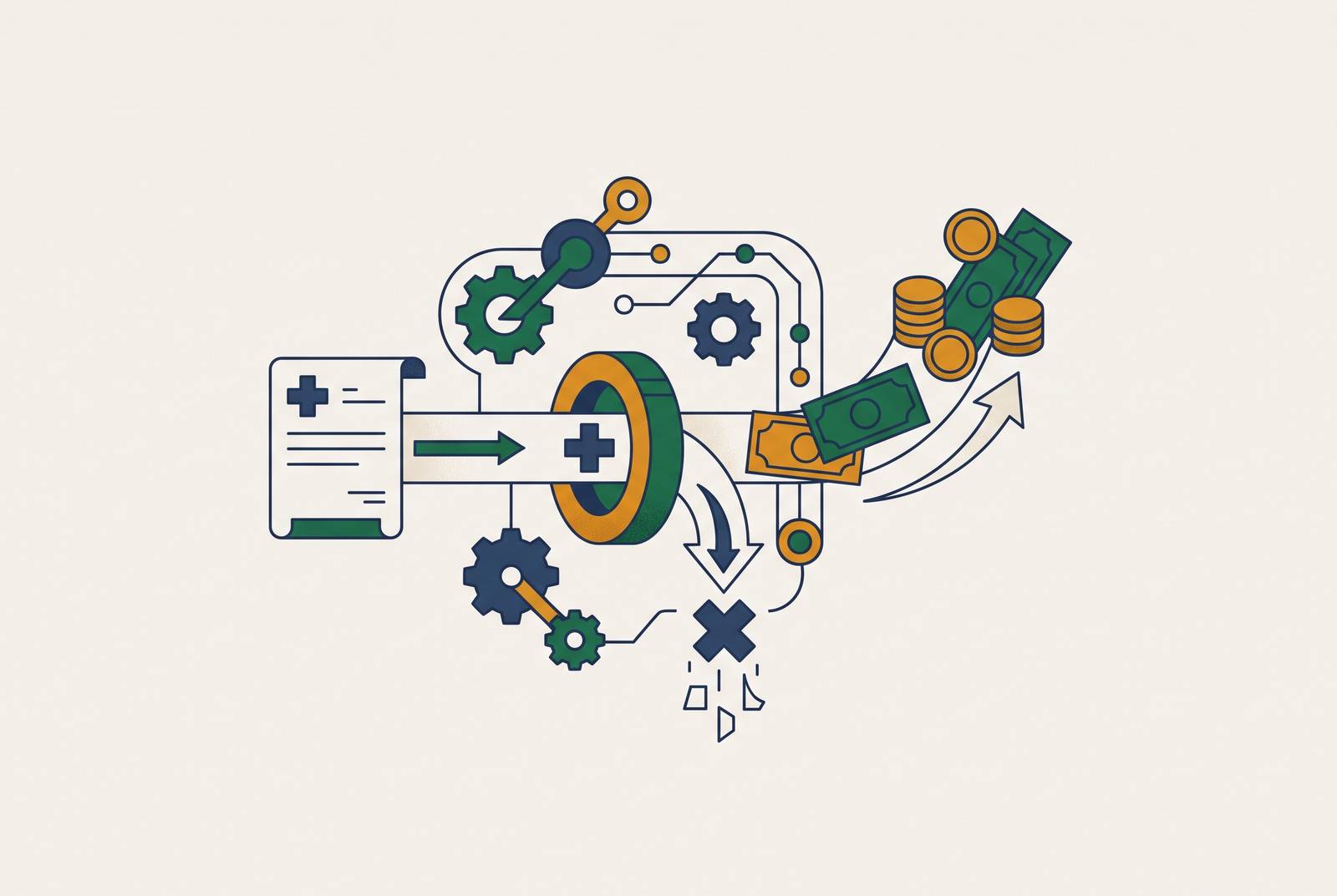 Cover illustration for “How AI Medical Billing Companies Actually Cut Denials and Accelerate Payments When No Internal Billing Team Exists”