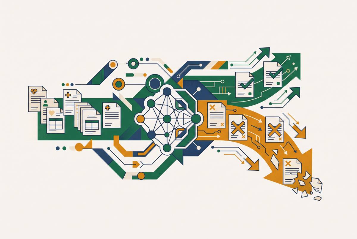 Cover illustration for “AI-Generated Prior Authorization Denials and the eviCore and Cohere Health Models”