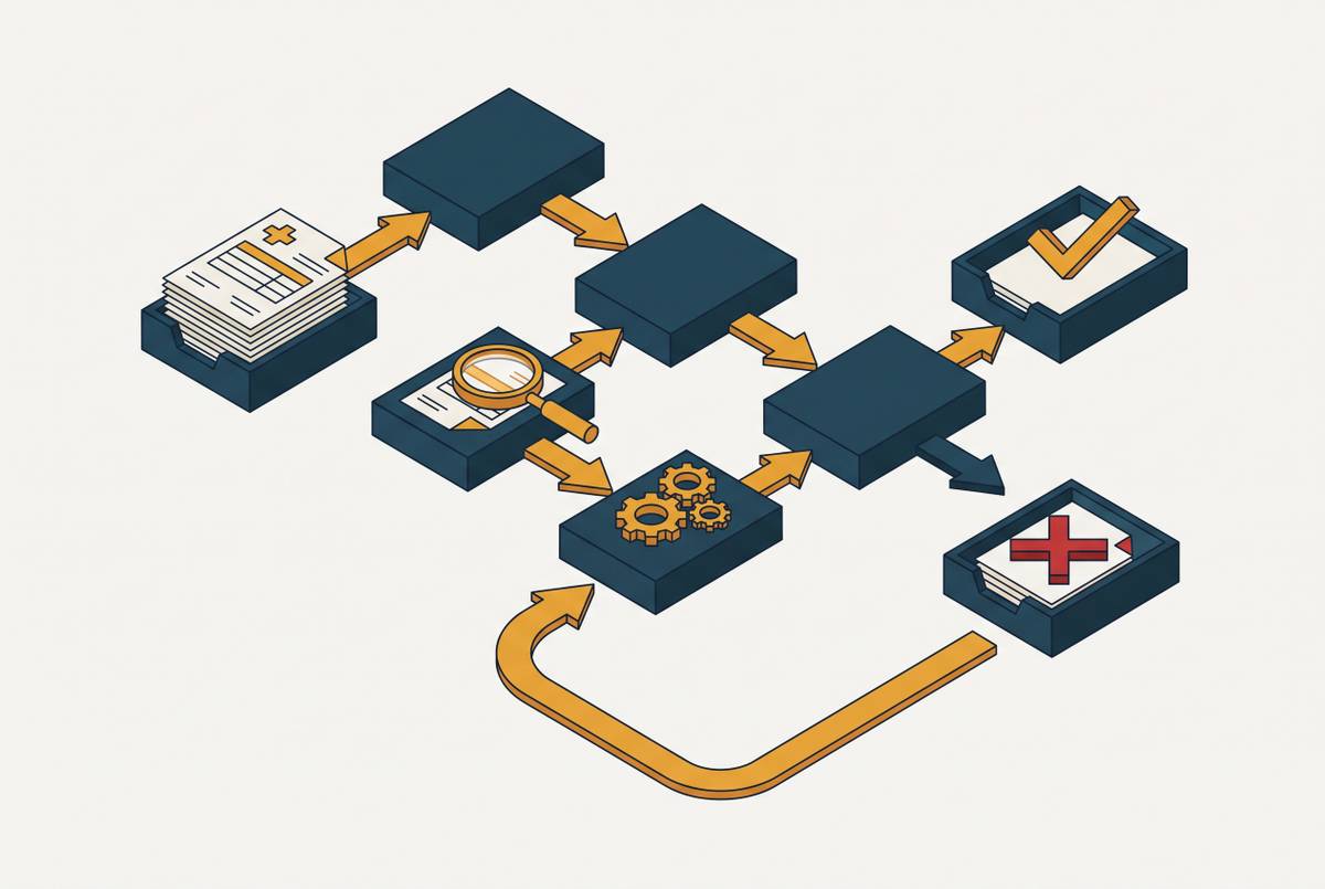 Cover illustration for “Denial Management Process Flowchart for Physician Practices”