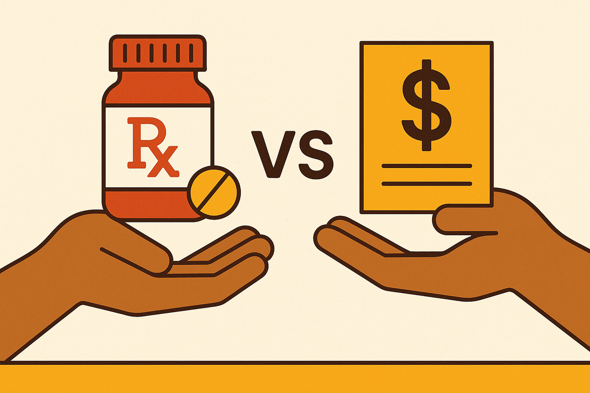 Cover illustration for “Prescription Drug Coverage Through an HSA vs a Drug Plan”