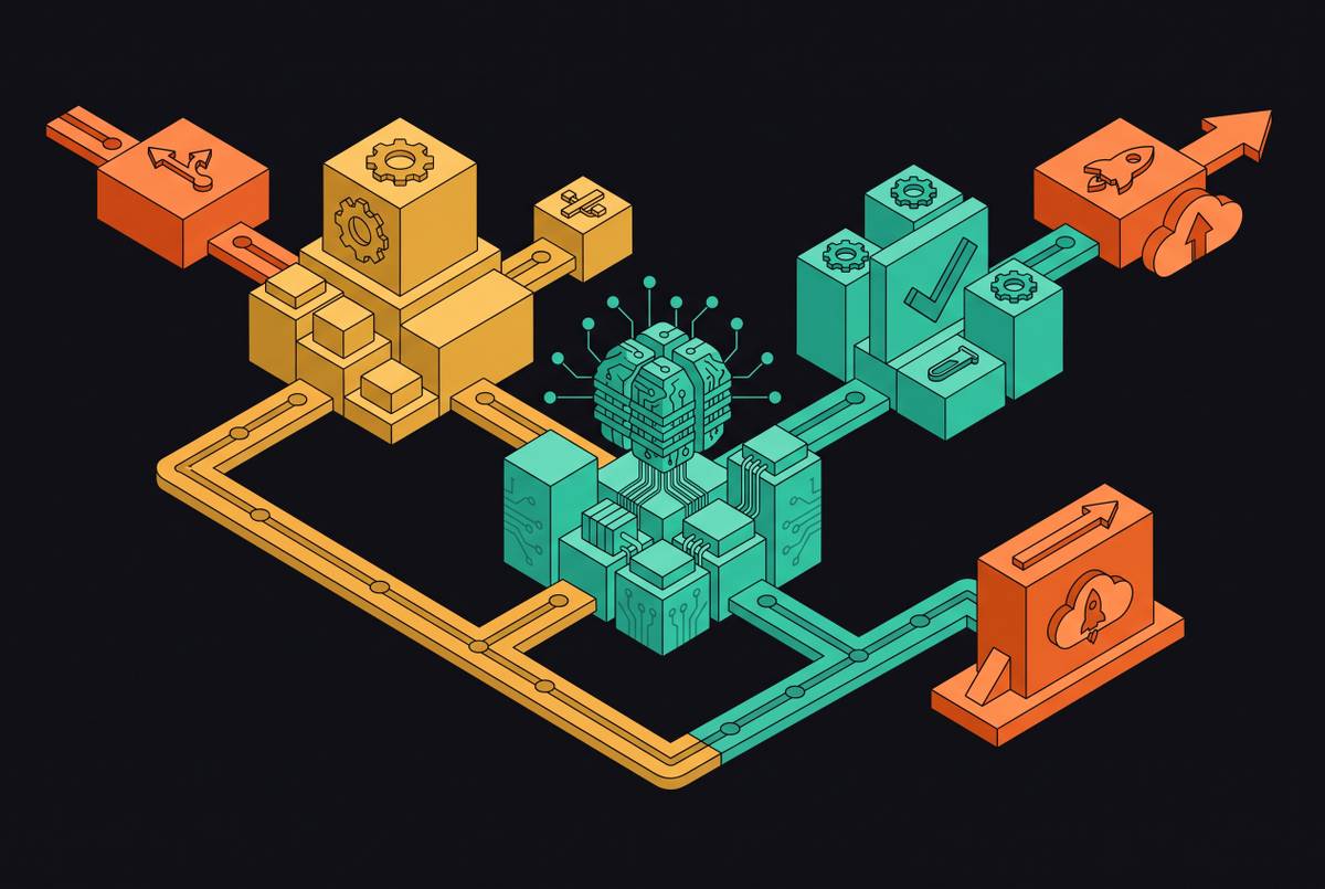 Cover illustration for “CI Pipeline Architecture for AI-Assisted Codebases”
