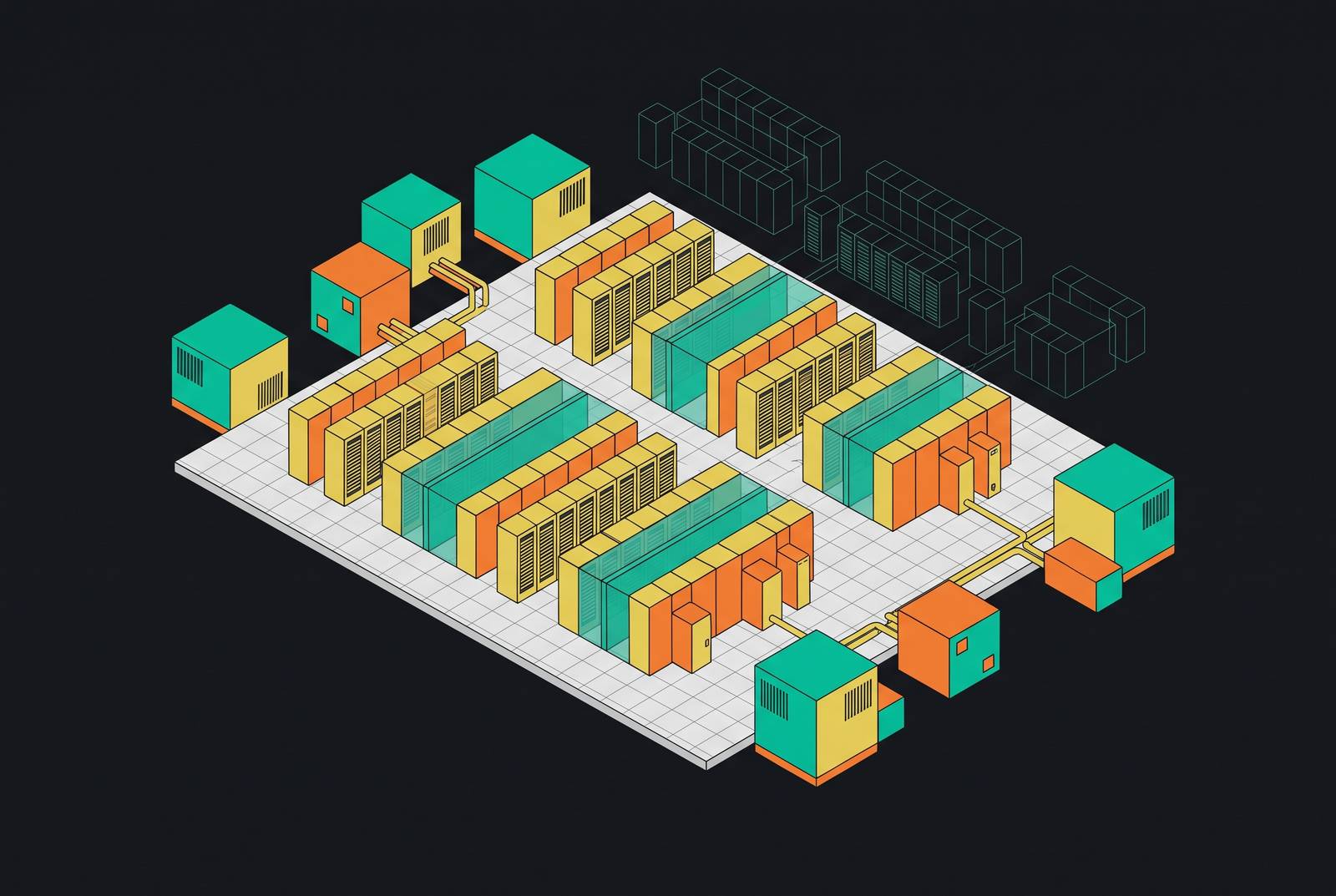 Cover illustration for “Parametric Data Hall Layout Generation for Capacity Planning”