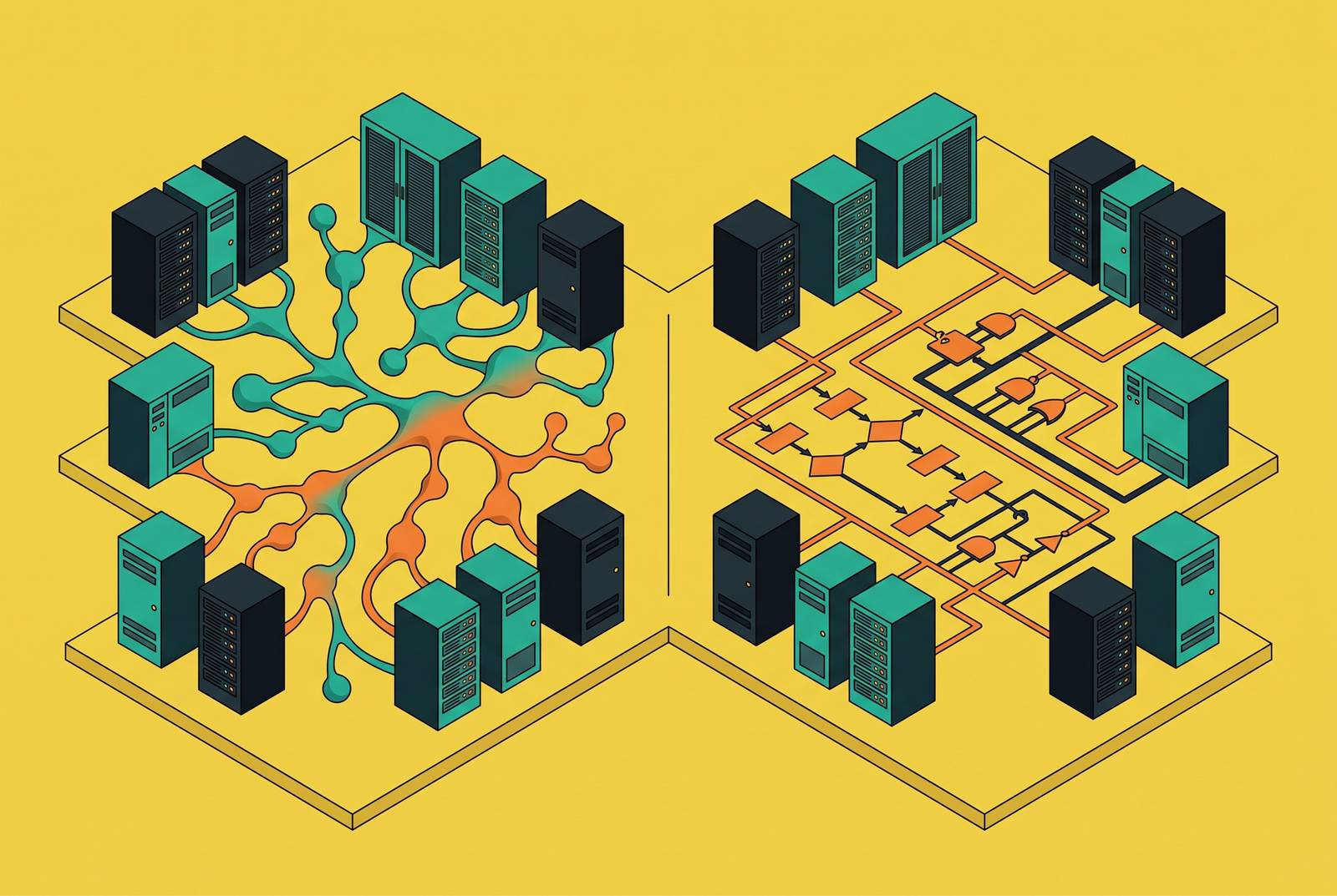 Cover illustration for “AI vs. Rules-Based Automation in Data Center Design Decisions”