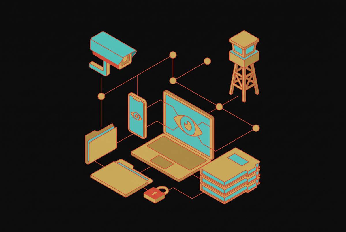Cover illustration for “AI Risk for Human Rights Workers in Repressive Jurisdictions”