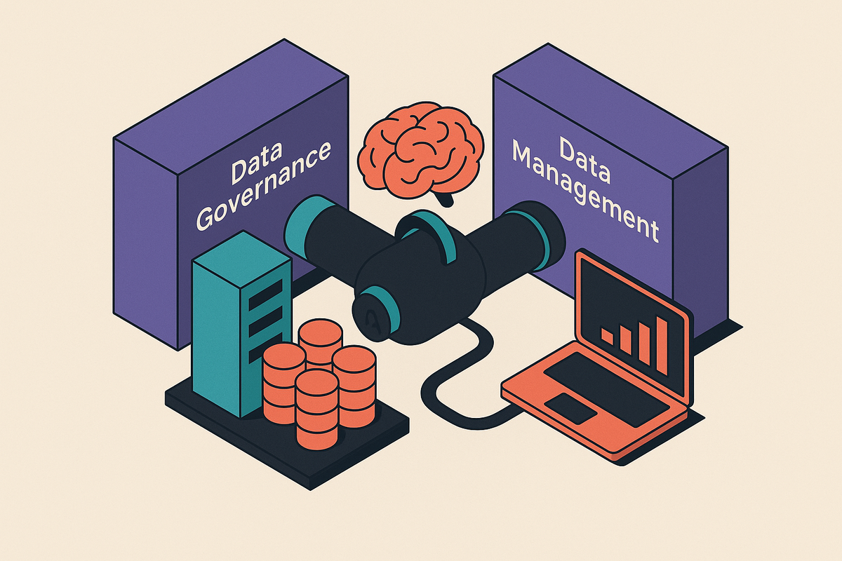 Cover illustration for “Data Governance vs Data Management in an AI Pipeline Context”