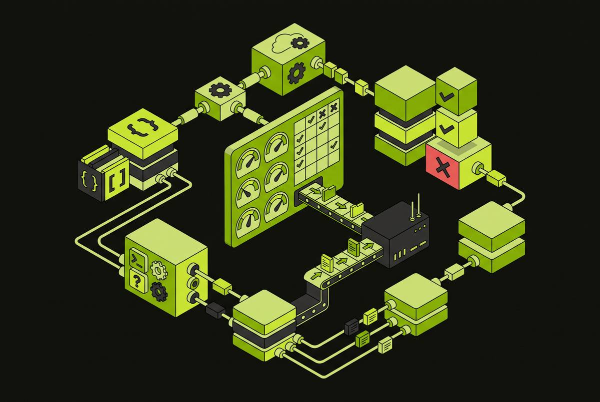 Cover illustration for “LLM Evaluation Methods for Production Coding Agents”