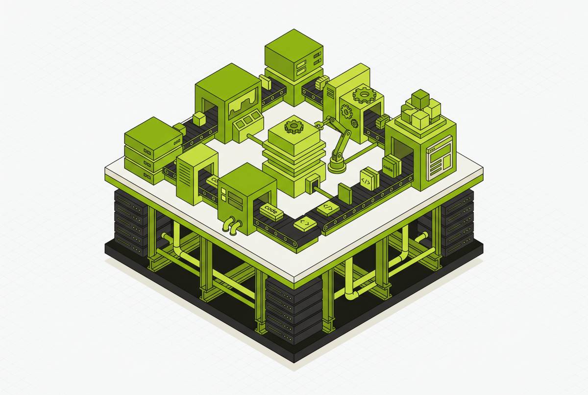 Cover illustration for “Why the Software Factory Needs an Infrastructure Layer of Its Own”