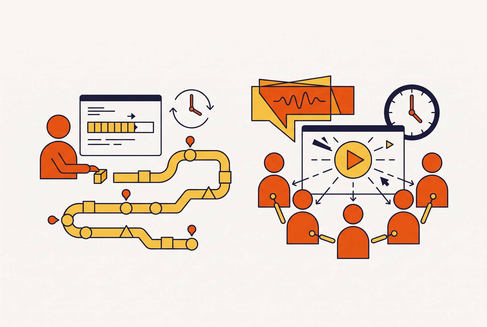 Cover illustration for “Asynchronous vs Live Training for Software Onboarding”