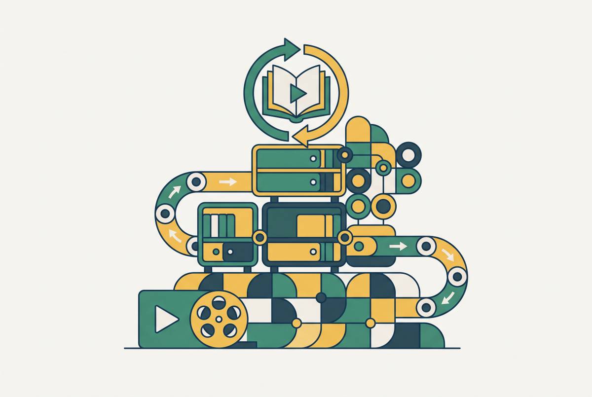 Cover illustration for “Hybrid Production Models for Scaling Software Training Libraries”