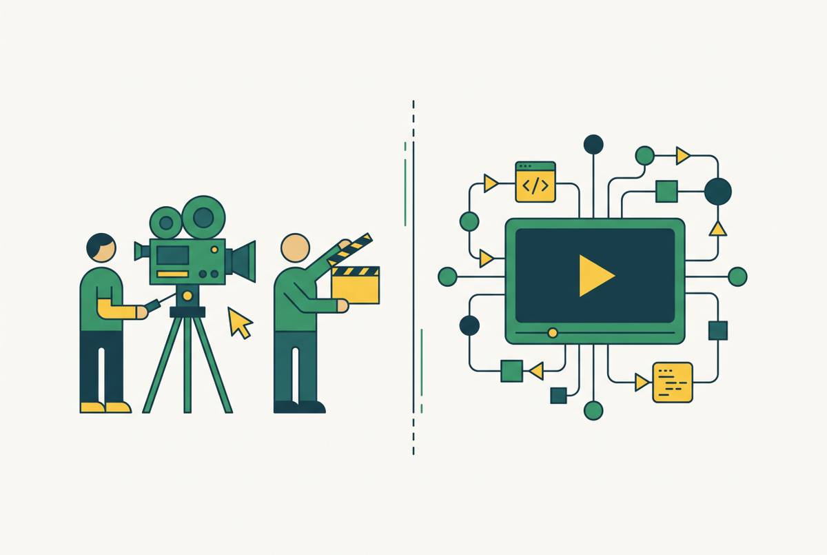 Cover illustration for “In-House Video Team vs AI Platform for Software Training”