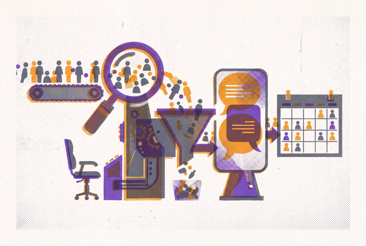 Cover illustration for “One Platform That Sources Screens Interviews and Schedules Without a Human Recruiter”
