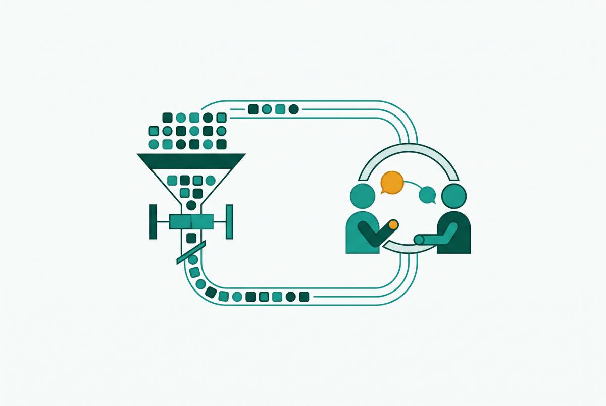 Cover illustration for “Combining AI Screening and Human Interviews in a Structured Hiring Loop”